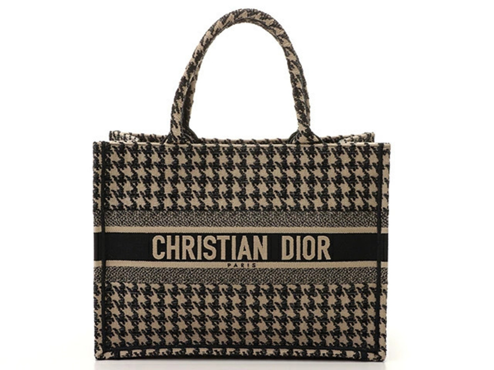 Christian Dior Book Tote Bag Black Canvas Houndstooth